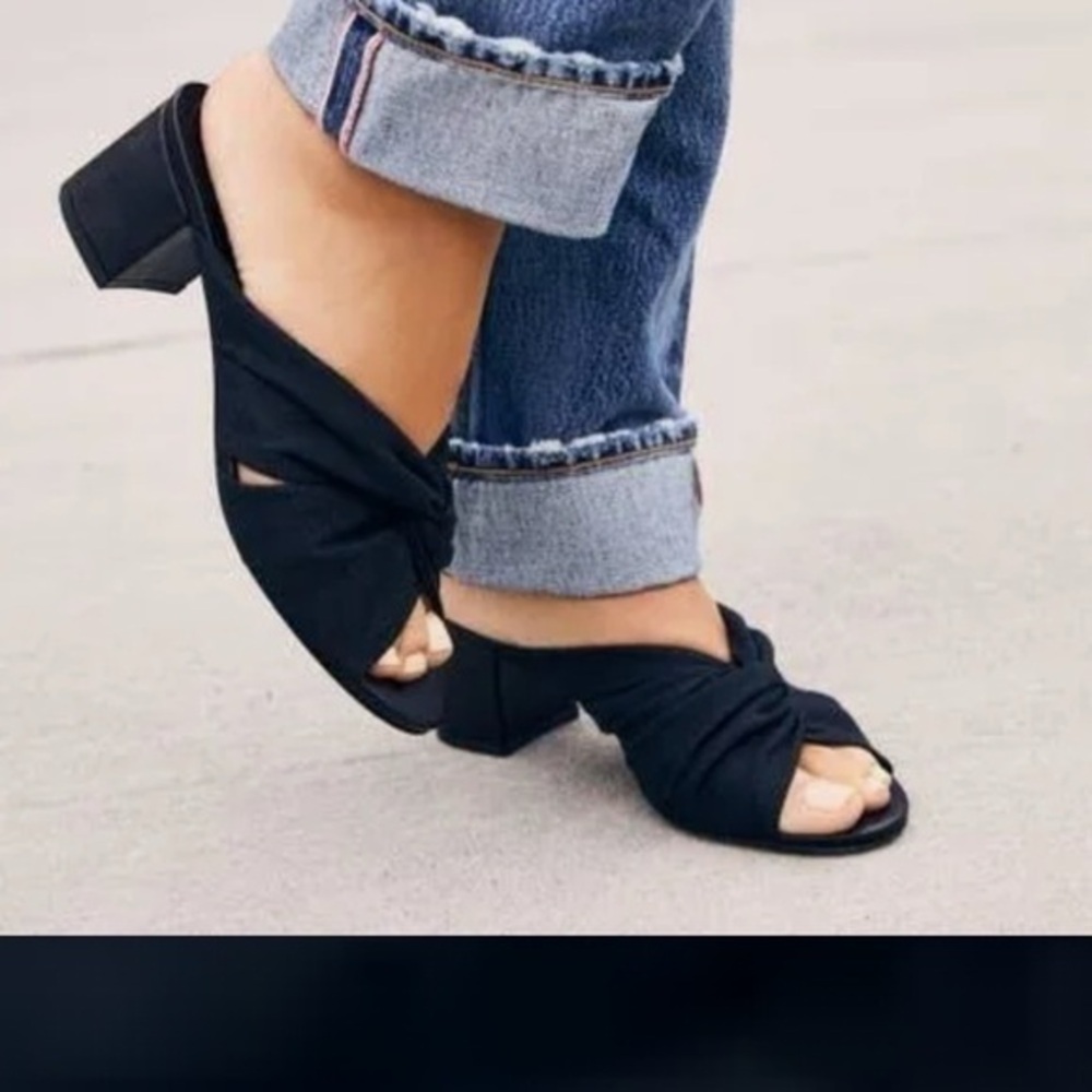 Rebecca Allen Black Linen Twist Block Heel Sandal Size 9
